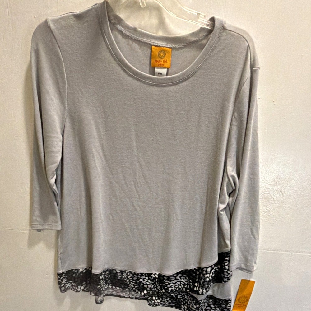 Ruby Rd. Gray/Black/White PXL Petite Scoop Neck 3/4 Sleeve Knit Top 39355GK
